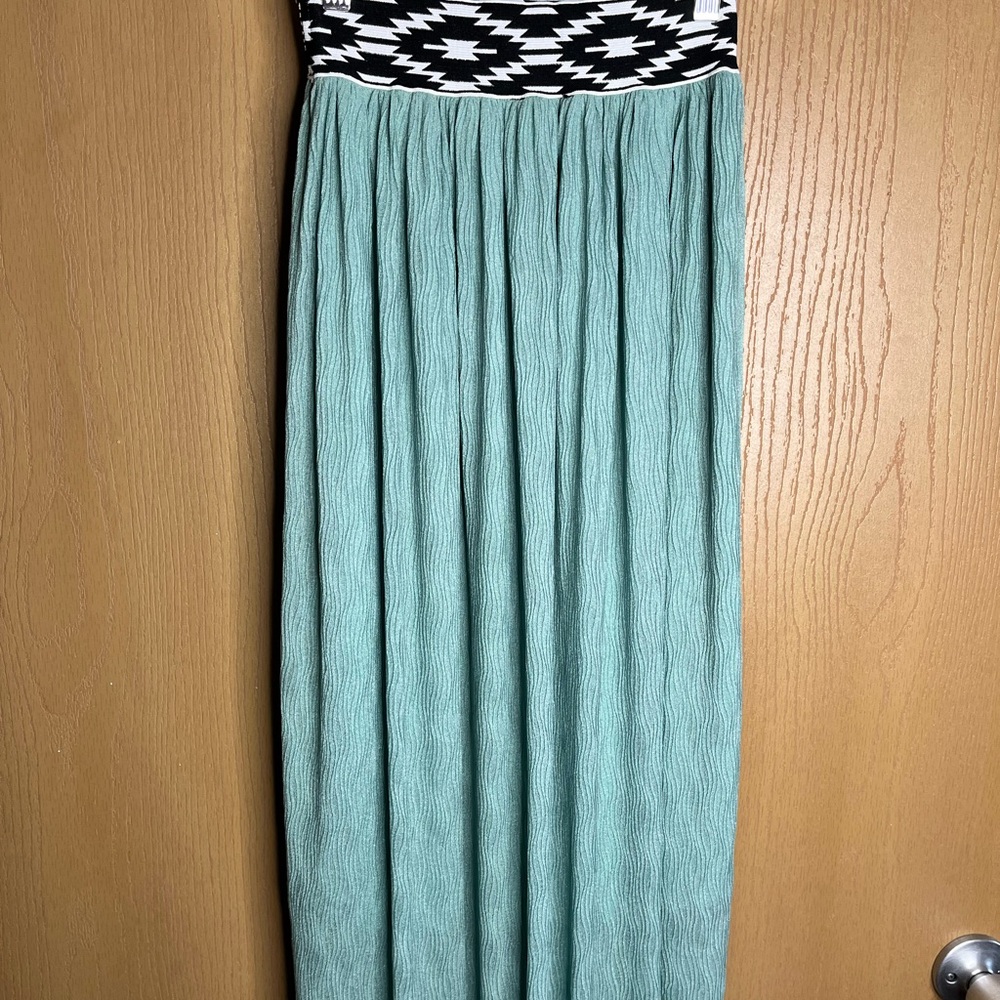 Teal Maxi Skirt with Black and White Waistband